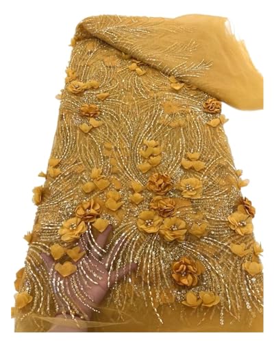 Afrikanischer Spitzenstoff, Französischer 3D-Blumen-Pailletten-Stickerei-Perlen-Tüll-Spitzenstoff For Partykleid, 5 Yards(6) von CCZRD