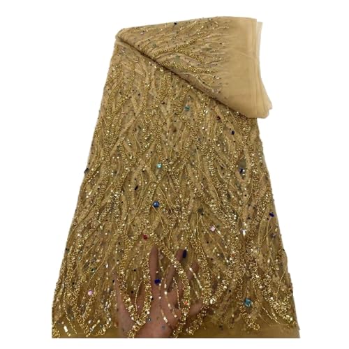 Afrikanischer Spitzenstoff, Goldfarben, Französischer Netz-Paillettenstoff, Nähen, Bestickte Spitze, Tüll, 5 Yard(1 farican lace) von CCZRD