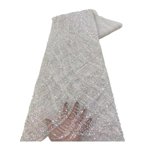 Afrikanischer Spitzenstoff Mit Pailletten, Perlenstickerei, Bräutigam, Nigerianischer Braut, Französischer Tüll-Spitzenstoff For Hochzeit, 5 Yard(XY11-2) von CCZRD