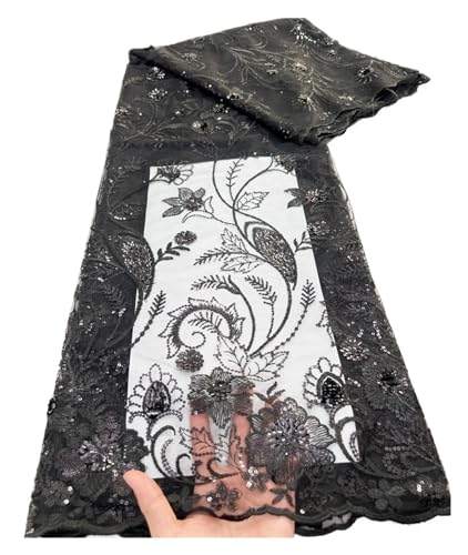 Afrikanischer Tüll-Spitzenstoff, 5 Yards, Nigerianischer Pailletten-Tüll-Spitzenstoff For Nähen Von Hochzeitskleidern, DIY-Stoff(7african lace fabric) von CCZRD