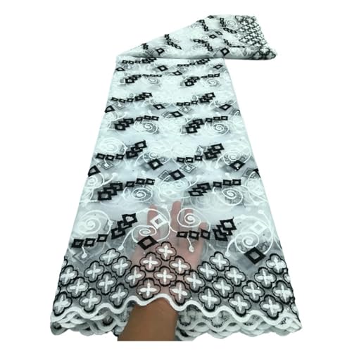 Afrikanischer Tüll-Spitzenstoff Mit Steinen, Französischer Netz-Spitzenstoff, 5 Yards For Damen, Abschlussballkleid(2african lace fabric) von CCZRD
