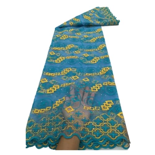 Afrikanischer Tüll-Spitzenstoff Mit Steinen, Französischer Netz-Spitzenstoff, 5 Yards For Damen, Abschlussballkleid(4african lace fabric) von CCZRD