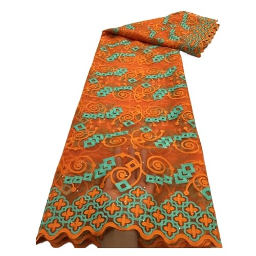 Afrikanischer Tüll-Spitzenstoff Mit Steinen, Französischer Netz-Spitzenstoff, 5 Yards For Damen, Abschlussballkleid(5african lace fabric) von CCZRD