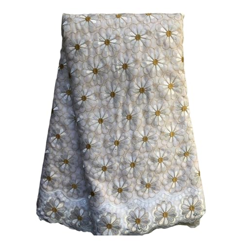 Baumwoll-Trockenspitzenstoff Mit Steinen, Afrikanischer Spitzenstoff, Nigerianischer Schweizer Voile-Spitze In Der Schweiz For Partykleid-Nähen, 5 Yard(2DX050) von CCZRD