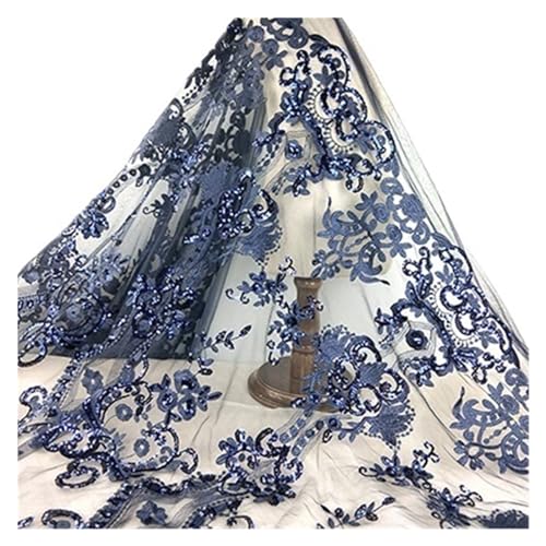 Diy Handgemachte Tüll Spitze Stoff Pailletten Bestickt Afrikanische Französische Spitze For Hochzeit Abend Party Kleid Cheongsam(Blue) von CCZRD