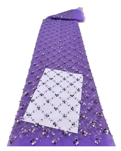 Elegante, Zarte, Weiche Pailletten-Tüllspitze Mit Schönem Steinstoff For Party-Abendkleid(Purple,5 yards) von CCZRD
