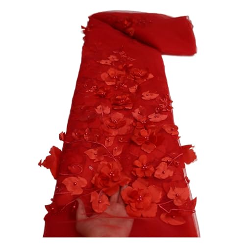 Französischer Spitzenstoff Mit 3D-Blumenmuster Und Perlennetz-Applikation, Netz-Spitzenstoffe, 5 Yards For Hochzeits-Party-Kleid(LY1355-3) von CCZRD