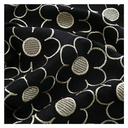 Golden Thread Sunflower Bestickter Spitzenstoff, Kleidung, Kleid, Tasche, Sofa, Hochwertiges Kissen, Tisch(Black,0.5Yard(45cm)) von CCZRD