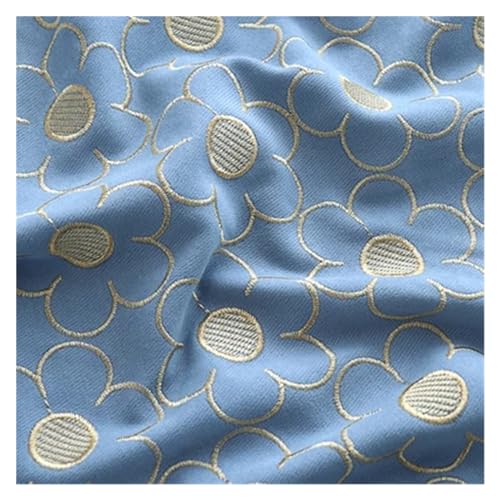 Golden Thread Sunflower Bestickter Spitzenstoff, Kleidung, Kleid, Tasche, Sofa, Hochwertiges Kissen, Tisch(Blue,0.5Yard(45cm)) von CCZRD