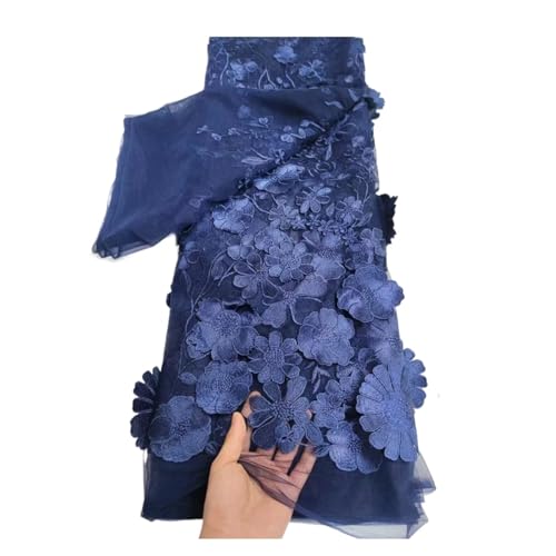 Luxuriöser Spitzenstoff Mit 2D-Applikationsblumen, Mehrfarbiges Spitzenmaterial For Kleider, 1 Yard(Navy blue) von CCZRD