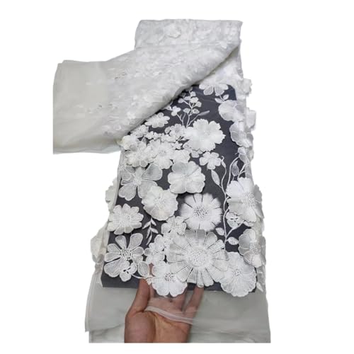 Luxuriöser Spitzenstoff Mit 2D-Applikationsblumen, Mehrfarbiges Spitzenmaterial For Kleider, 1 Yard(Off White) von CCZRD