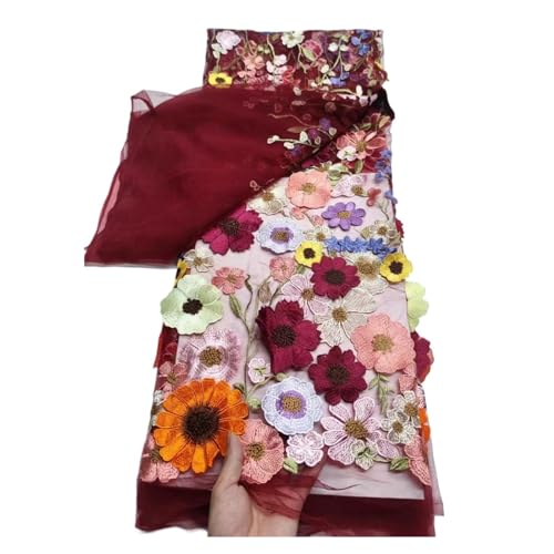 Luxuriöser Spitzenstoff Mit 2D-Applikationsblumen, Mehrfarbiges Spitzenmaterial For Kleider, 1 Yard(Red) von CCZRD