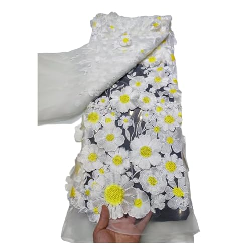 Luxuriöser Spitzenstoff Mit 2D-Applikationsblumen, Mehrfarbiges Spitzenmaterial For Kleider, 1 Yard(Yellow) von CCZRD