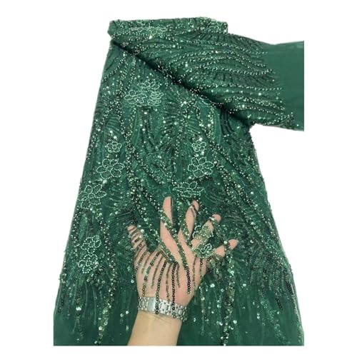 Luxus Afrikanische Mesh Stoffe Stickerei Pailletten For Frauen Nähen Abendkleider Grün Perlen Spitze Stoff 5 Yards Meter(7) von CCZRD