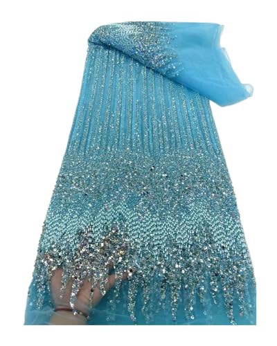 Luxus Französisch Perlen Schwere Spitze Stoff Mode Blau Afrikanische Net Spitze Stoffe Mit Pailletten For Abend Material 5yards(1) von CCZRD