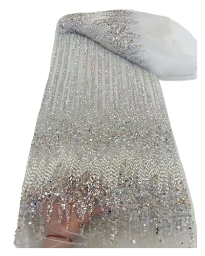 Luxus Französisch Perlen Schwere Spitze Stoff Mode Blau Afrikanische Net Spitze Stoffe Mit Pailletten For Abend Material 5yards(3) von CCZRD