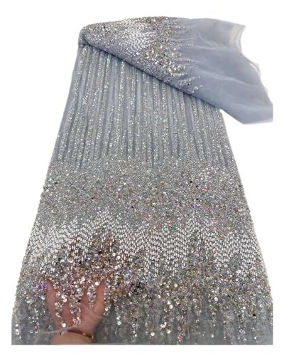 Luxus Französisch Perlen Schwere Spitze Stoff Mode Blau Afrikanische Net Spitze Stoffe Mit Pailletten For Abend Material 5yards(6) von CCZRD