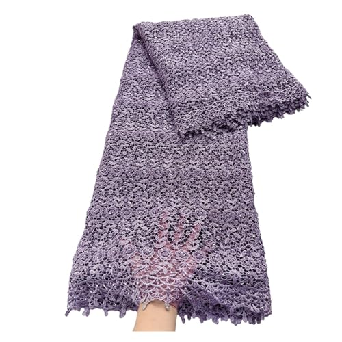Metallische Stickerei, Guipure-Spitze, Schwerer Afrikanischer Kordel-Spitzenstoff Mit Pailletten, Kleinen Perlen, Glänzendes Wasserlösliches Tuch, 5 Yard(Lilac) von CCZRD