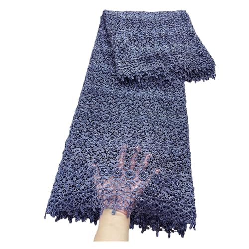 Metallische Stickerei, Guipure-Spitze, Schwerer Afrikanischer Kordel-Spitzenstoff Mit Pailletten, Kleinen Perlen, Glänzendes Wasserlösliches Tuch, 5 Yard(Navy blue) von CCZRD