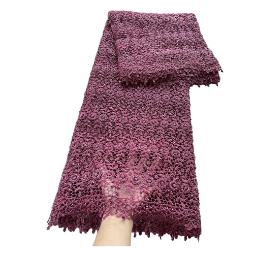 Metallische Stickerei, Guipure-Spitze, Schwerer Afrikanischer Kordel-Spitzenstoff Mit Pailletten, Kleinen Perlen, Glänzendes Wasserlösliches Tuch, 5 Yard(Wine) von CCZRD