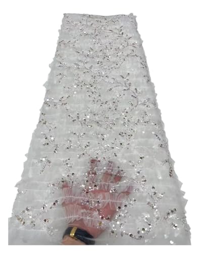 Nigeria Spezialstoff Handgemachte Stickerei Tüll Spitze Mit Pailletten For Die Herstellung Von Frauen Hochzeitskleid 5yard(2) von CCZRD