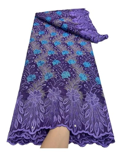 Nigerianischen Baumwolle Spitze Stoff Afrikanische Voile Stickerei Spitze Stoff For Frauen Abend Party Kleid Material 5yard(51013) von CCZRD