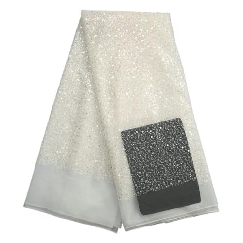 Nigerianischen Perlen Stickerei Spitze Französisch Net Pailletten Tüll Afrikanische Spitze Stoff For Luxus Hochzeit Party 5yard(1african lace fabric) von CCZRD