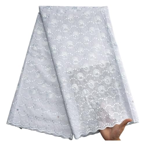 Nigerianischer Baumwoll-Spitzenstoff Mit Strasssteinen, Eingetroffene Schweizer Baumwollspitze For Nähen Von Damen-Partykleidern, 5 Yard(1Swiss Voile Lace) von CCZRD