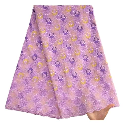 Nigerianischer Baumwoll-Spitzenstoff Mit Strasssteinen, Eingetroffene Schweizer Baumwollspitze For Nähen Von Damen-Partykleidern, 5 Yard(7Swiss Voile Lace) von CCZRD