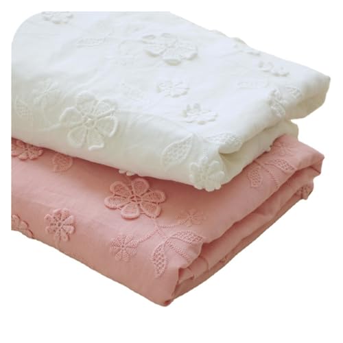 Rosa Stereo Stickerei Spitze Baumwolltuch Spitzenstoff Weiß 130cm DIY Puppenkleidung Rock Material 1yard von CCZRD