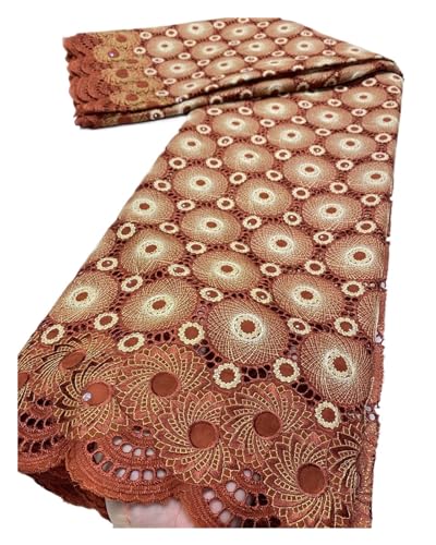 Schweizer Voile-Spitzenstoff, Französische Nigerianische Baumwoll-Trockenspitze Mit Steinen For Nähen Von Abend- Und Partykleidern For Frauen, 5 Yards(2) von CCZRD