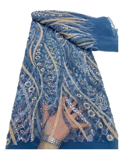 Tüll-Spitzenstoff, Afrikanischer, Nigerianischer Pailletten, Nähen, Guipure-Stickerei, Perlen, Steinkleider, 5 Yards(5) von CCZRD