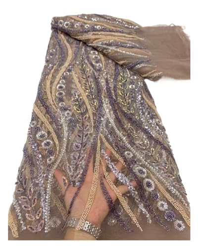 Tüll-Spitzenstoff, Afrikanischer, Nigerianischer Pailletten, Nähen, Guipure-Stickerei, Perlen, Steinkleider, 5 Yards(6) von CCZRD