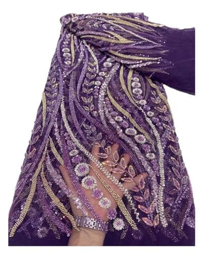 Tüll-Spitzenstoff, Afrikanischer, Nigerianischer Pailletten, Nähen, Guipure-Stickerei, Perlen, Steinkleider, 5 Yards(7) von CCZRD