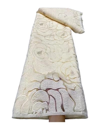 Weißer Afrikanischer Brokat-Spitzenstoff, Goldfarben, Französischer Geprägter Organza-Jacquard-Stoff For Nähen Von Kleidung, Damen, Abschlussball, Kleid, 5 Yards(8) von CCZRD