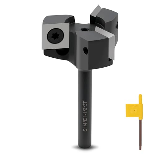 CDBP CNC Soilboard Surfacing Router Bits 1/10.2 cm Shank, 1-1/5.1 cm Cutting Diameter with 3 Wing, 12mm Carbide Insert Hobelbit for Slab Flattening Woodworking Leveling and Face Frilling von CDBP