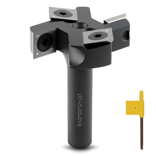 CDBP CNC Soilboard Surfacing Router Bits 1/2" Shank, 2" Cutting Diameter with 2+2 Wing, 14mm Carbide Insert Planer Bit for Slab Flattening Woodworking Levelling and Face Milling von CDBP
