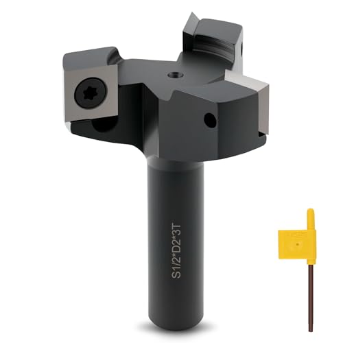 CDBP CNC Soilboard Surfacing Router Bits 1/2" Shank, 2" Cutting Diameter with 3 Wing, 12mm Carbide Insert Planer Bit for Slab Flattening Woodworking Levelling and Face Milling von CDBP