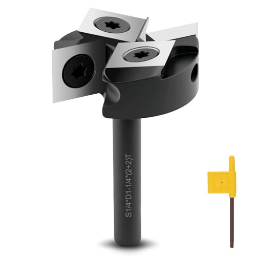 CDBP CNC Soilboard Surfacing Router Bits 1/4" Shank, 1-1/4" Cutting Diameter with 2+2 Wing, 12mm Carbide Insert Planer Bit for Slab Flattening Woodworking Levelling and Face Milling von CDBP