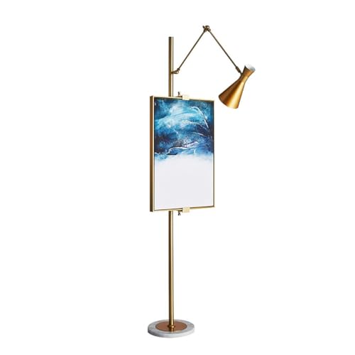 Moderne Stehlampe mit Staffelei-Design, Goldmetall-Ausführung, Marmorsockel, Höhenverstellbar, Kunstbeleuchtung Moderne Stehlampe mit Staffelei-Design, Goldmetall-Ausführung, Marmorsockel, Höhenverstellbar, Kunstbeleuchtung von CDDUOLA