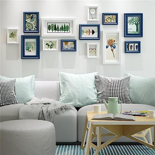 CDHOUSE Galerie Wandrahmen Set, 13-Pack Vintage Holz Bilderrahmen Collage Wand Dekor Familie Bilderrahmen Mit Glas, Multi Size Bilderrahmen Set, Weiß/Blue,White von CDHOUSE