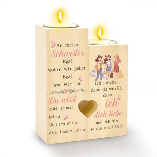 CDIXlmuz Kerzenständer, Geschenk für Schwester, Kerzenständer mit Schwester-Motiv, Holz, unbehandelt, 2 Stück, 12 cm hoch, 4.7 inches, Allgemeine Anlässe CDIXlmuz Kerzenständer, Geschenk für Schwester, Kerzenständer mit Schwester-Motiv, Holz, unbehandelt, 2 Stück, 12 cm hoch, 4.7 inches, Allgemeine Anlässe von CDIXlmuz