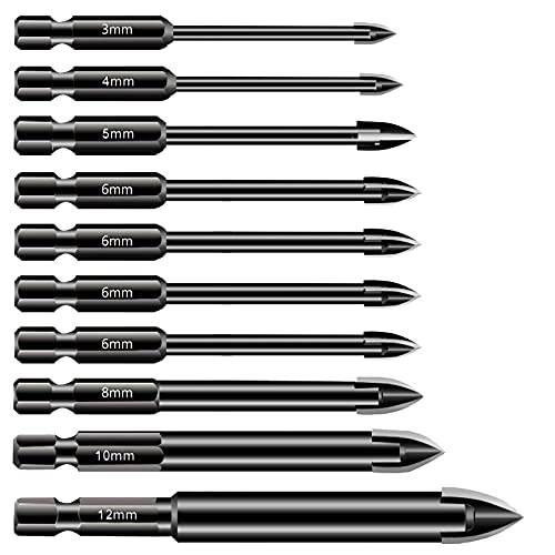 CDIYTOOL 10 Stück Bohrer, 3–12 mm Fliesen- und Glasfliesenbohrer-Set, Mehrzweck-Sechskantschaft, Wolframkarbid-Bohrwerkzeug für Porzellan, Keramik, Fliesen, Spiegel, Beton, Ziegelwand, Glas CDIYTOOL 10 Stück Bohrer, 3–12 mm Fliesen- und Glasfliesenbohrer-Set, Mehrzweck-Sechskantschaft, Wolframkarbid-Bohrwerkzeug für Porzellan, Keramik, Fliesen, Spiegel, Beton, Ziegelwand, Glas von CDIYTOOL