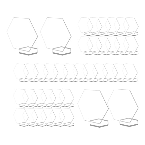 40 Stück Transparente Hexagon Acryl-Platzkarten mit 40 Ständern, Leere Platte Sitztabelle Karte für Tische, Gäste-Namen Karten für Hochzeit, Party oder Veranstaltungsdekoration (klein, 8 cm) von CDIYTOOL