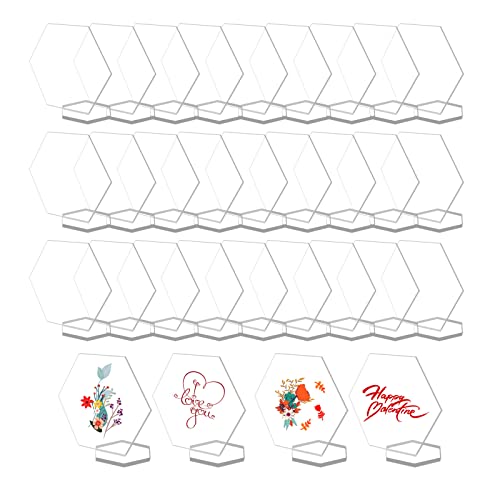 40 transparente Acryl-Platzkarten, durchsichtig, sechseckig, Tischständer, Sitzkarten, blanko, Plexiglas-Zahlenschild-Halter für Hochzeit, Blanko-Platte, Sitztafel, Dinnerpartys, Gastname (10 cm) von CDIYTOOL