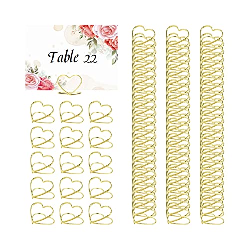 CDIYTOOL Tischkartenhalter in Herzform, Tischkartenhalter für Hochzeit, Tischnummernhalter, Fotohalter, Bilderständer, Clips für Jahrestag, Party, Geburtstag, Büro, 100 Stück (Gold) von CDIYTOOL