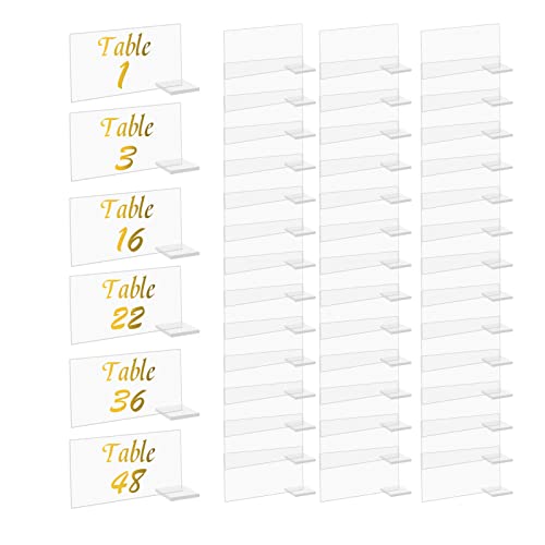 CDIYTOOL 48 transparente rechteckige Acryl-Tischkarten mit 48 Halterungen, leere Acryl-Blatt, DIY-Gäste-Namenskarten, Tischnummern für Hochzeit, Party, Tischdekoration von CDIYTOOL