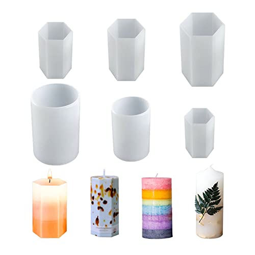 CDIYTOOL Kerzenformen-Set, 6-teilige Zylinder- und Sechskant-Säulenkerzenformen zur Herstellung von Aromatherapie-Kerzen, Seife, Blumenprobe, Insektenprobe, Tonhandwerk von CDIYTOOL