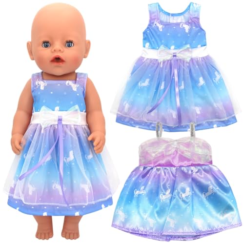 2 Sets Puppen Kleidung,18 Zoll Puppen Kleidung,18 Zoll Puppen Zubehör Set,Kleid im Einhorn-Stil, Neue Puppenkleidung Zubehör,Süßes Kleid kompatibel mit Geschenke für Mädchen,Kinder von CDLIZW