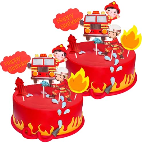 Feuerwehr Cake Deko,10 Stück Feuerwehrmann Tortendeko,Feuerwehr Cake Toppers,Feuerwehrauto Cake Topper,Fireman Tortendeko,für Kindergeburtstage und Thema Party von CDLIZW